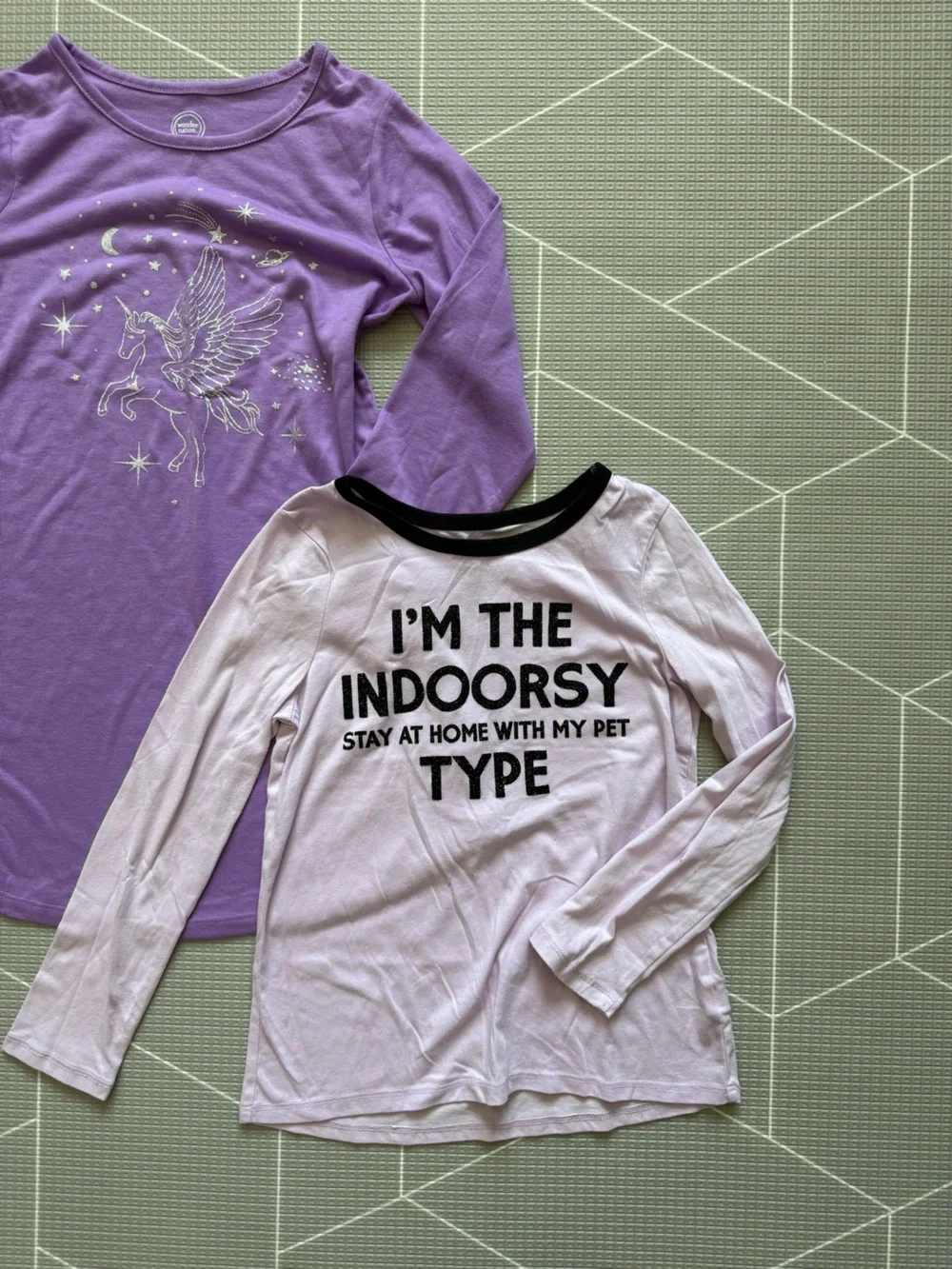 Justice|Big girl two tops-Purple Unicorn Graphic Long Sleeve & glitter tee•••